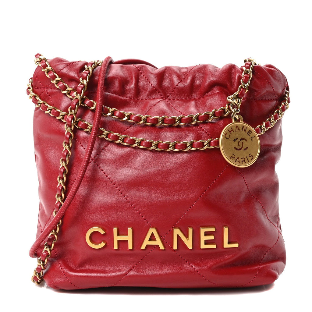 Shiny Calfskin Quilted Mini Chanel 22 Red
