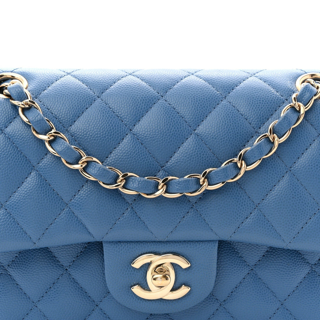 Caviar Quilted Small Double Flap Blue