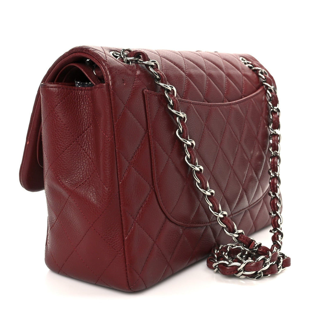 Caviar Quilted Jumbo Double Flap Dark Red