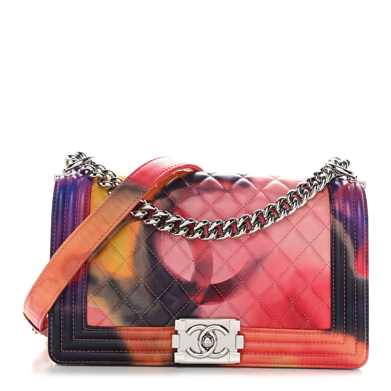 Printed Lambskin Quilted Medium Flower Power Boy Flap