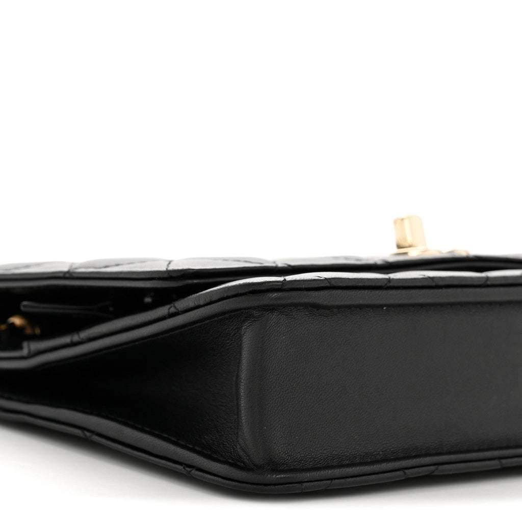 Lambskin Quilted Trendy CC Wallet On Chain WOC Black
