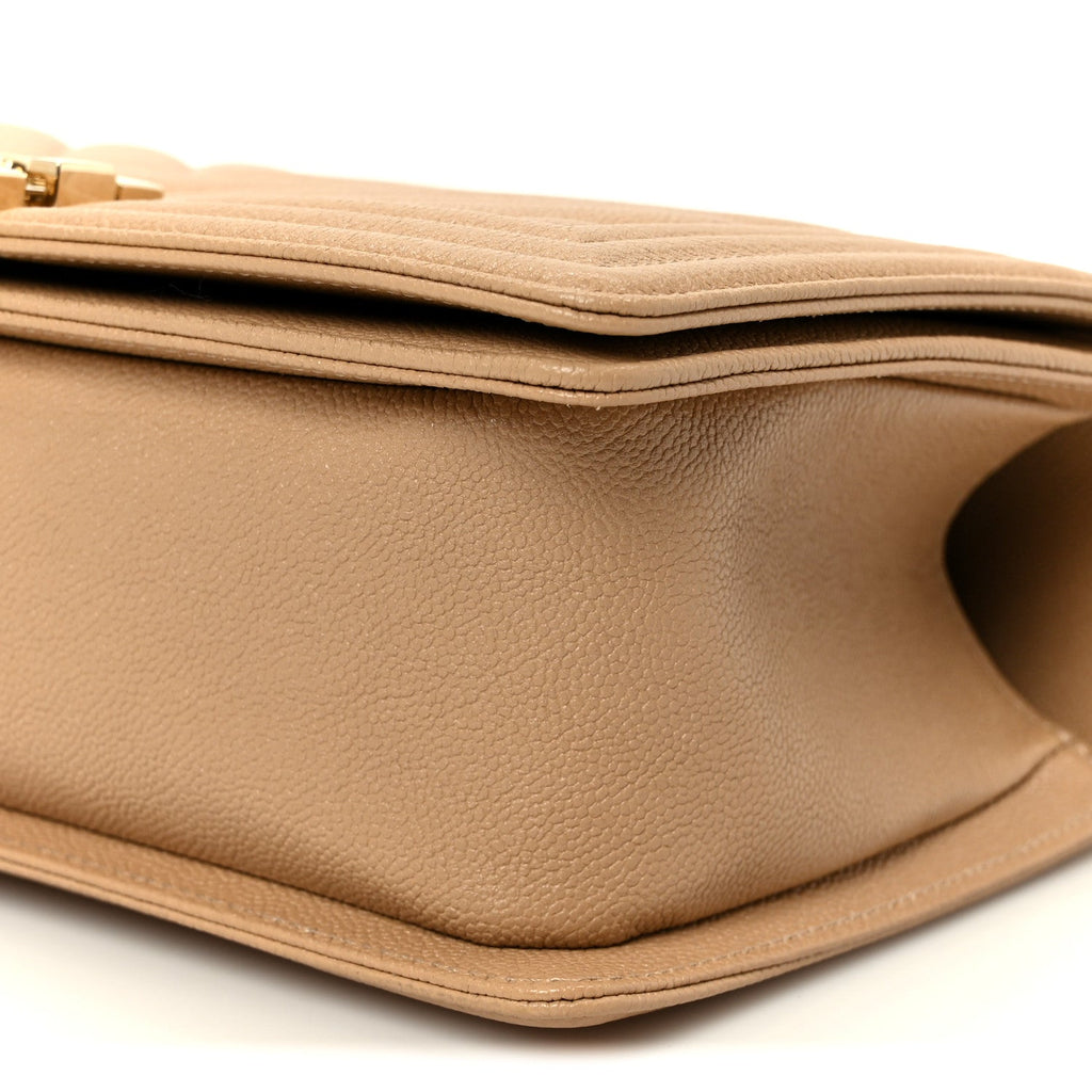 Caviar Chevron Quilted Medium Boy Flap Beige