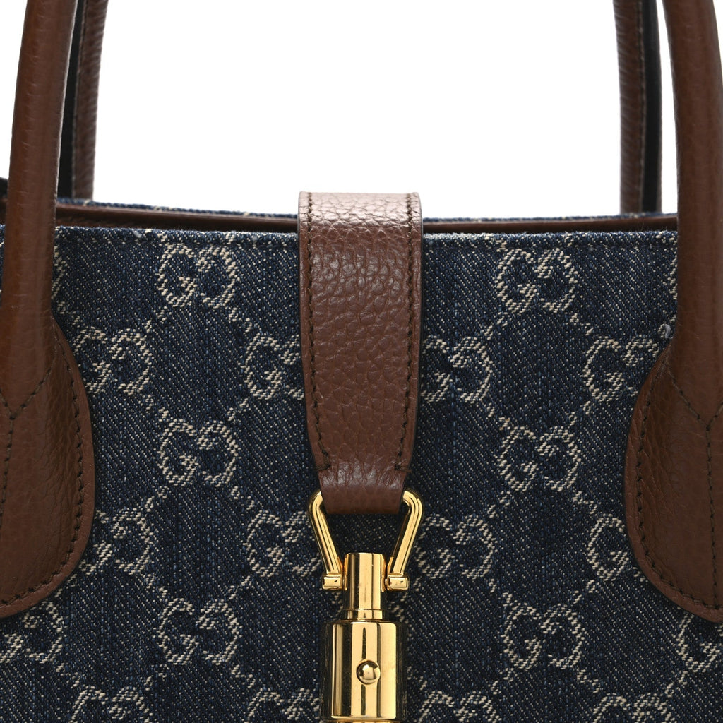 New Denim GG Monogram Dollar Calfskin Medium Jackie 1961 Tote Blue Tea Cuir Epilog