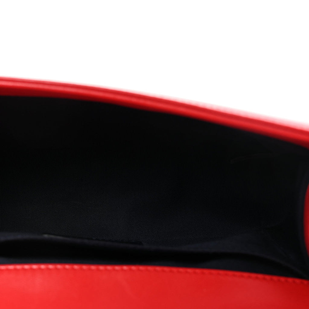 Lambskin Embossed Medium Boy Cube Flap Red