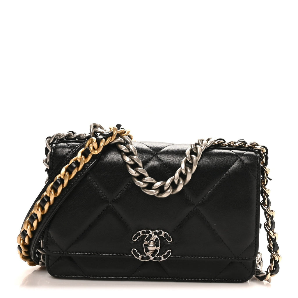 Lambskin Quilted Chanel 19 Wallet On Chain WOC Black