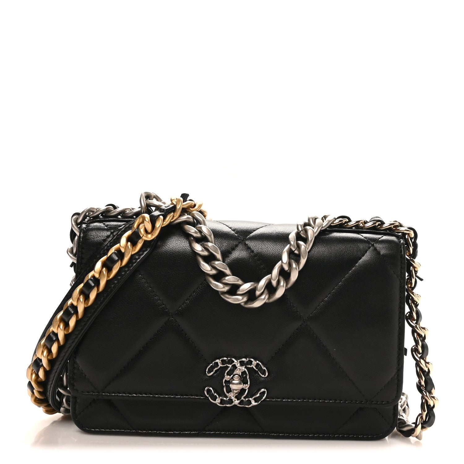 Lambskin Quilted Chanel 19 Wallet On Chain WOC Black