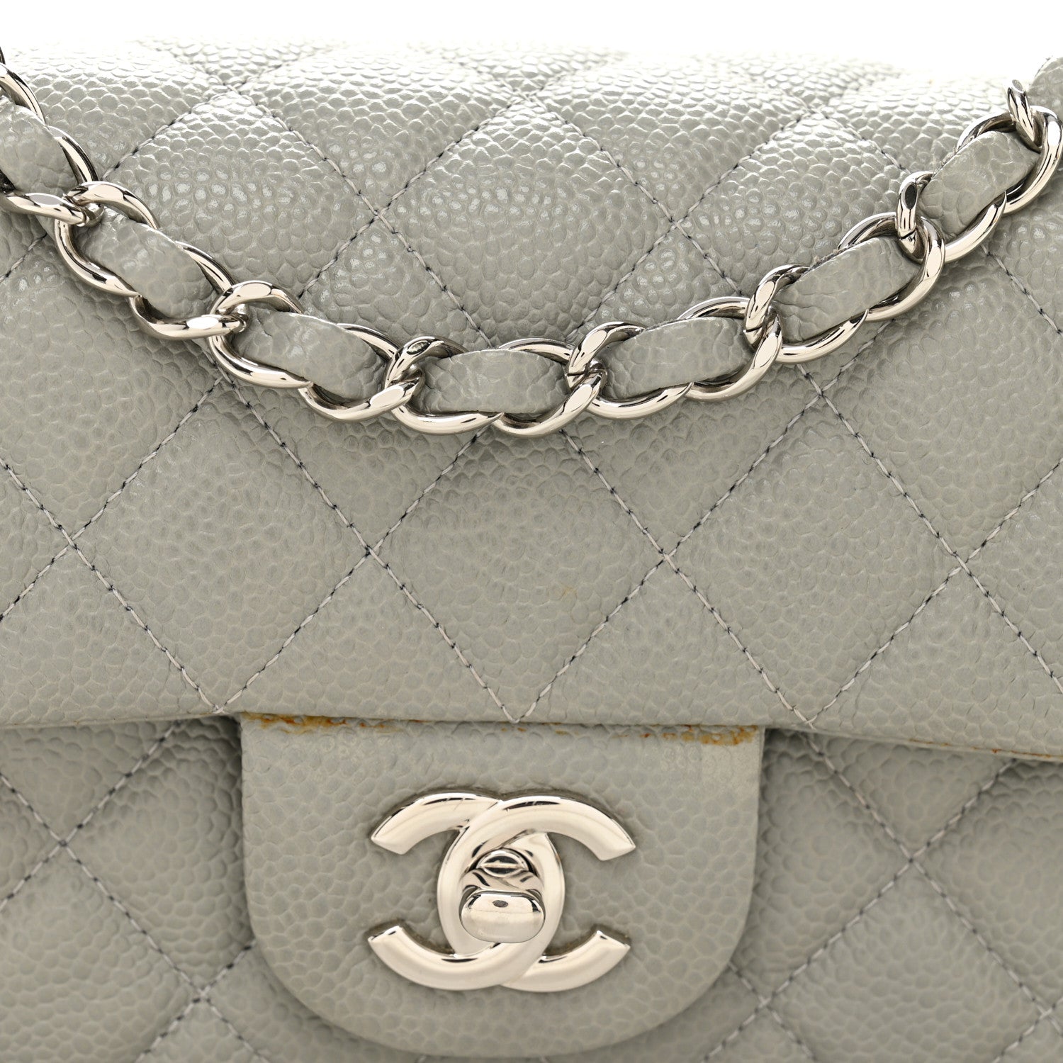 Caviar Quilted Mini Rectangular Flap Light Grey