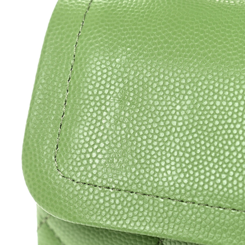 Caviar Quilted Small Double Flap Green