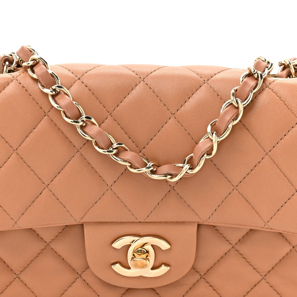 Lambskin Quilted Mini Rectangular Flap Brown