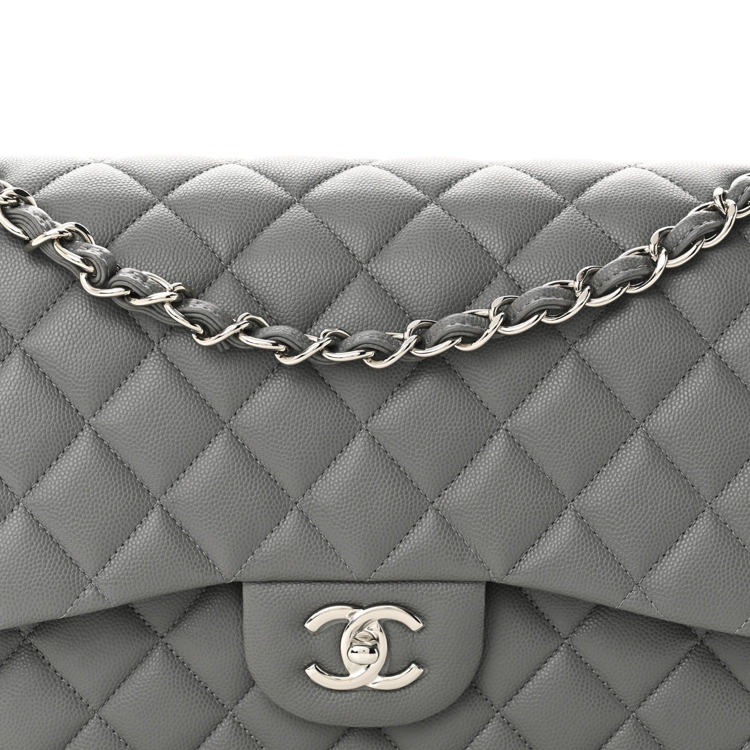 Caviar Quilted Jumbo Double Flap Grey