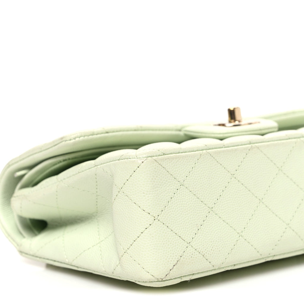 Caviar Quilted Small Double Flap Light Green