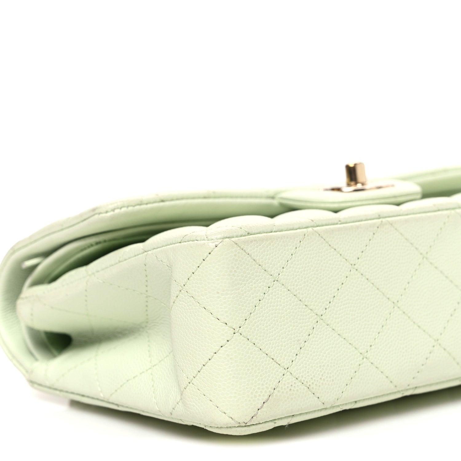 Caviar Quilted Small Double Flap Light Green