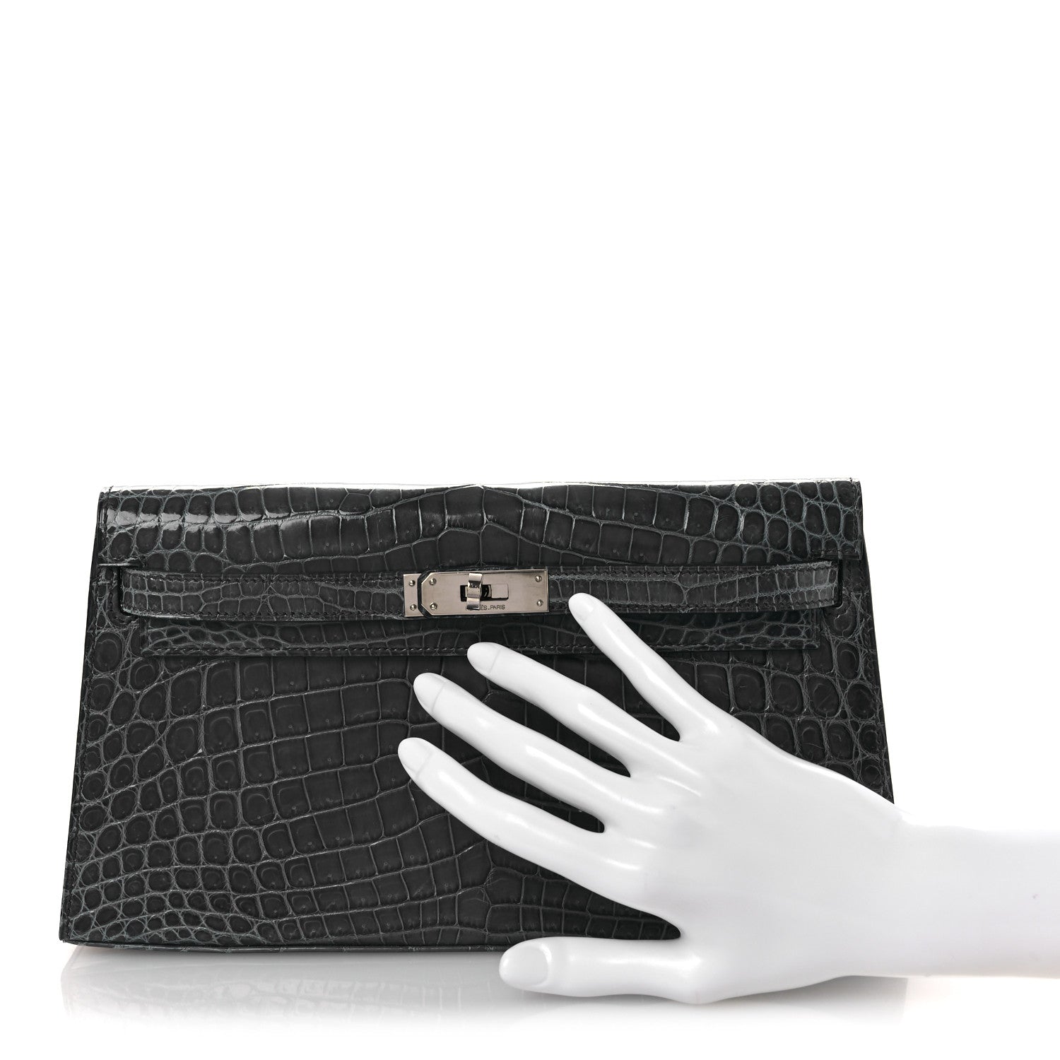 Shiny Niloticus Crocodile Kelly Elan Pochette Bleu Tempete