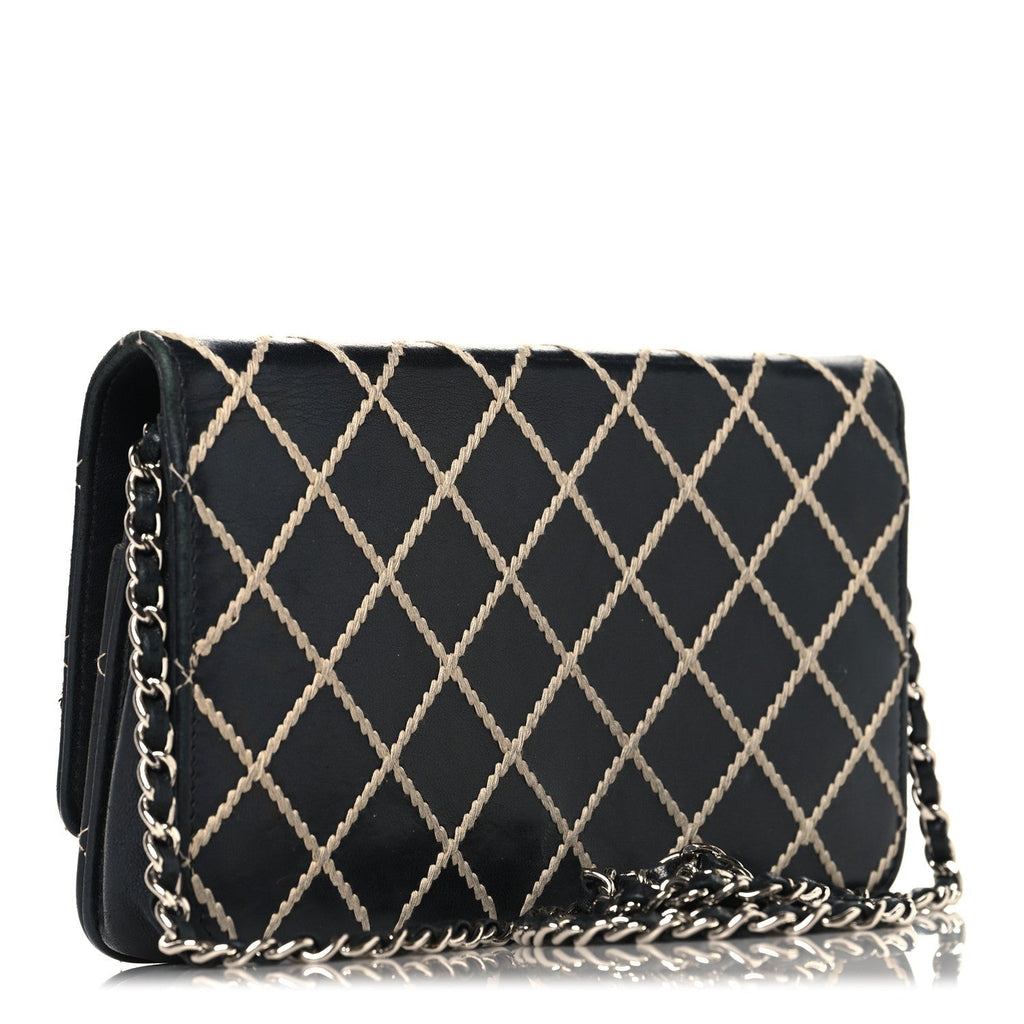 Calfskin Diamond Stitch Wallet On Chain WOC Black