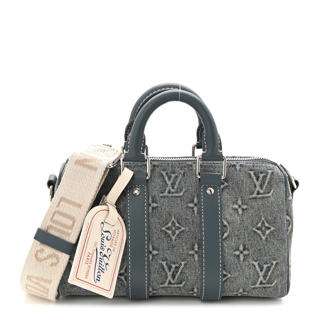 Monogram Washed Denim Keepall Bandouliere 25