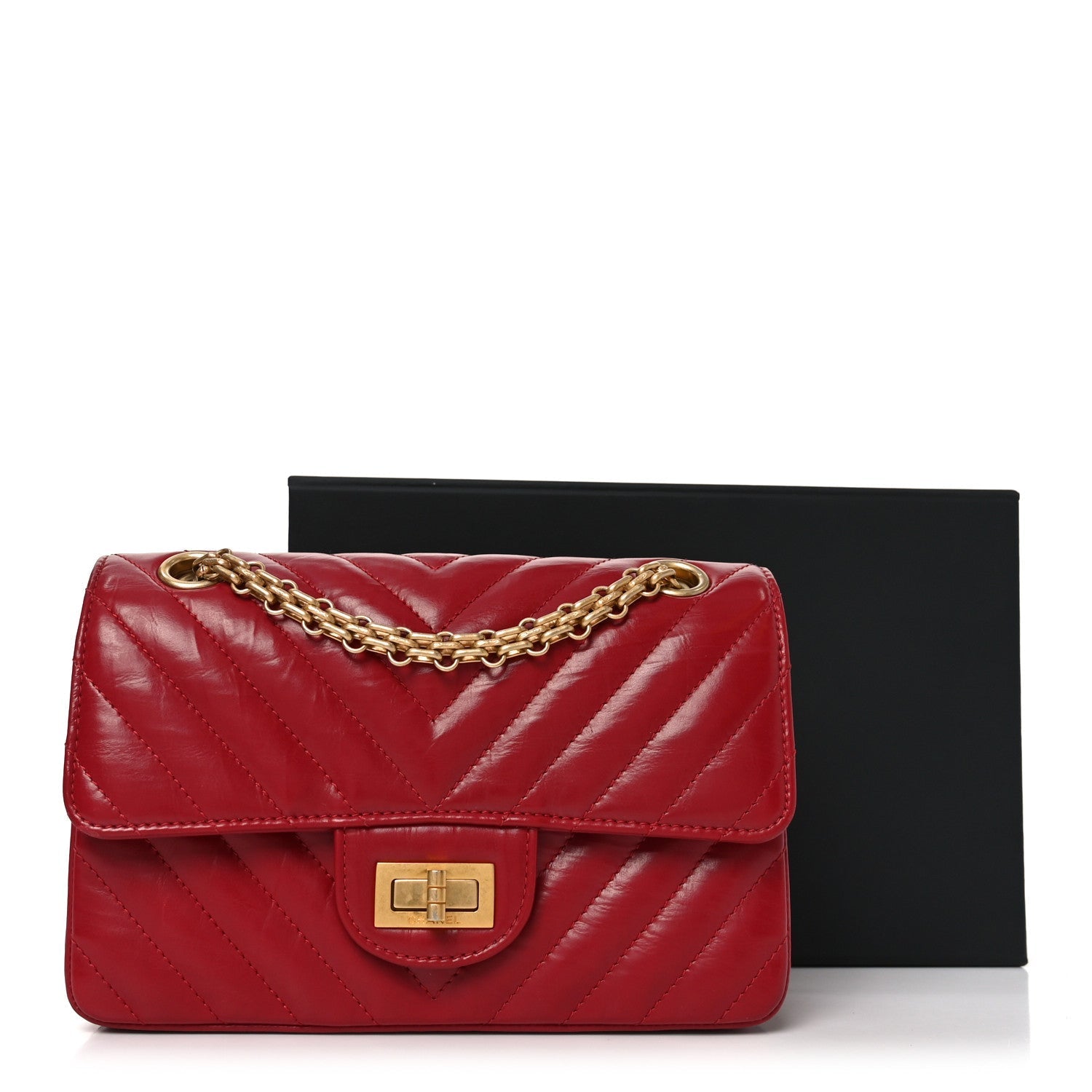 Aged Calfskin Chevron Quilted 2.55 Reissue Mini Flap Dark Red
