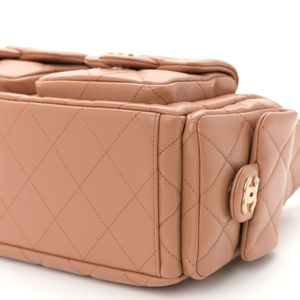 Shiny Lambskin Quilted Trendy Pockets Hobo Brown