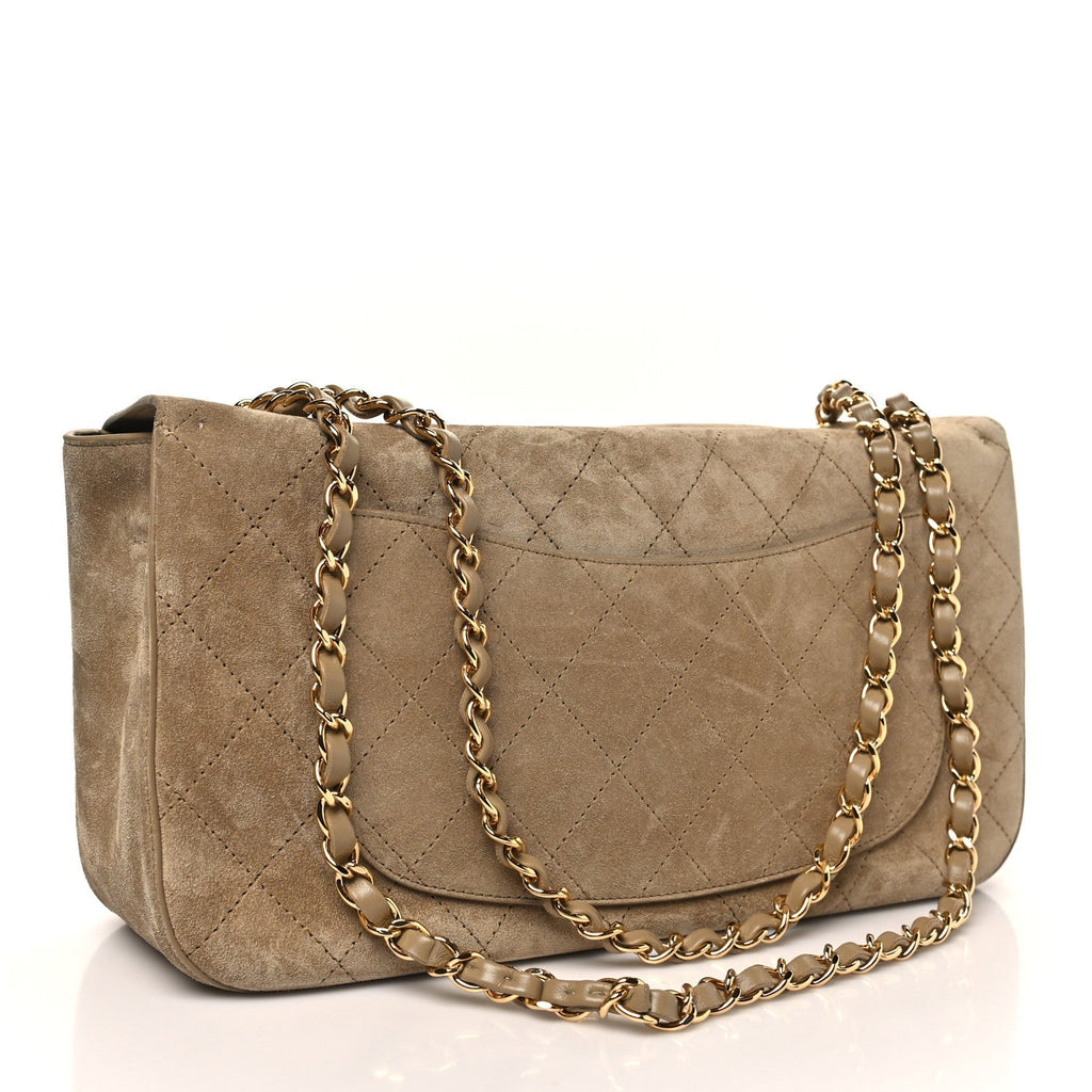 Suede Calfskin Small Souplissimo Maxi Flap Dark Beige