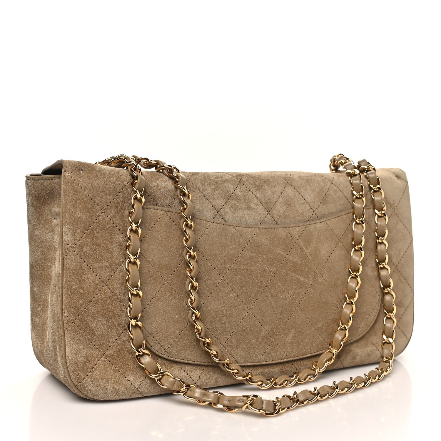 Suede Calfskin Small Souplissimo Maxi Flap Dark Beige