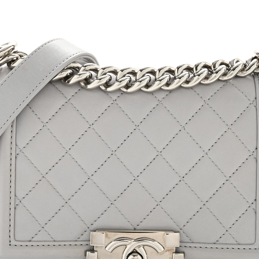 Lambskin Quilted Small Boy Flap Grey