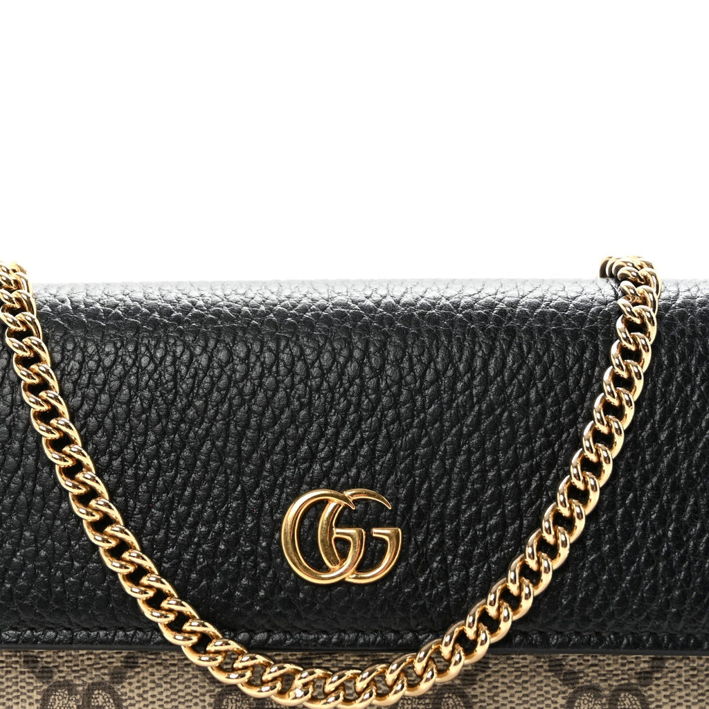 Dollar Calfskin GG Supreme Monogram Petite GG Marmont Wallet Chain Bag Black Beige Ebony