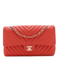Lambskin Chevron Quilted Medium Double Flap Red