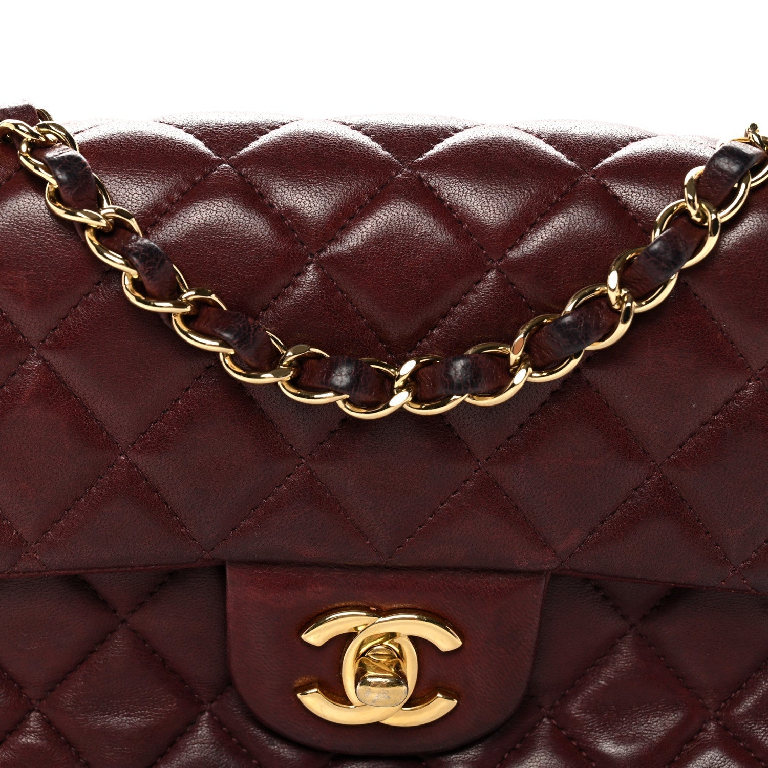 Lambskin Quilted Mini Rectangular Flap Burgundy