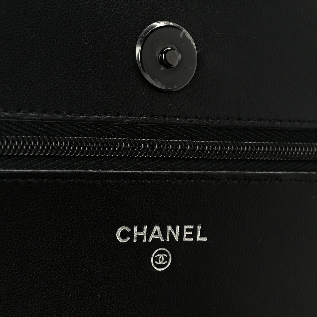 Pearly Lambskin Quilted Wallet On Chain WOC So Black