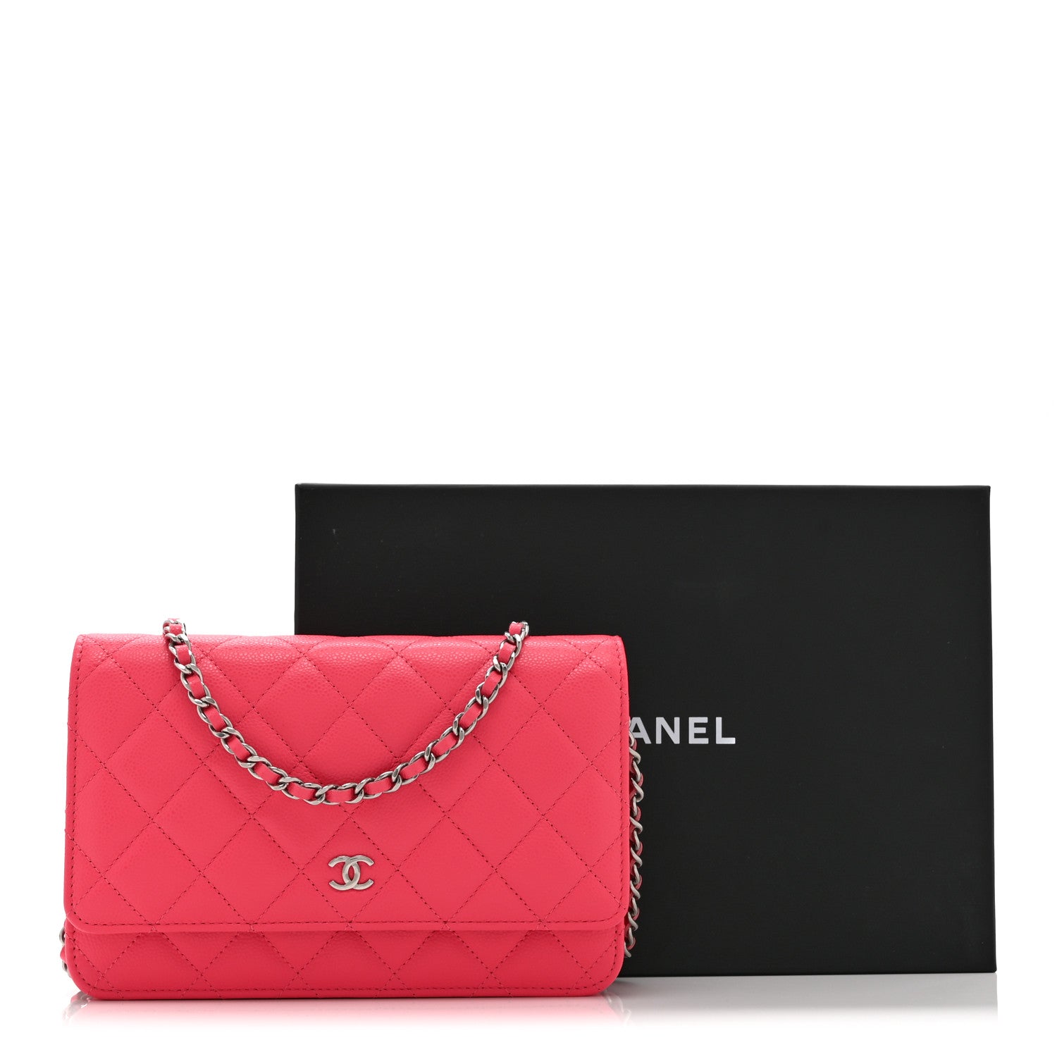 Caviar Quilted Wallet on Chain WOC Dark Pink