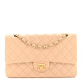Lambskin Quilted Medium Double Flap Beige