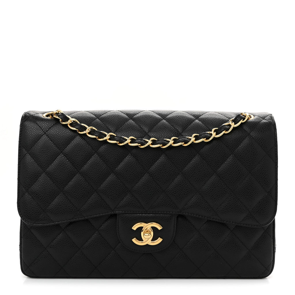 Caviar Quilted Jumbo Double Flap Black