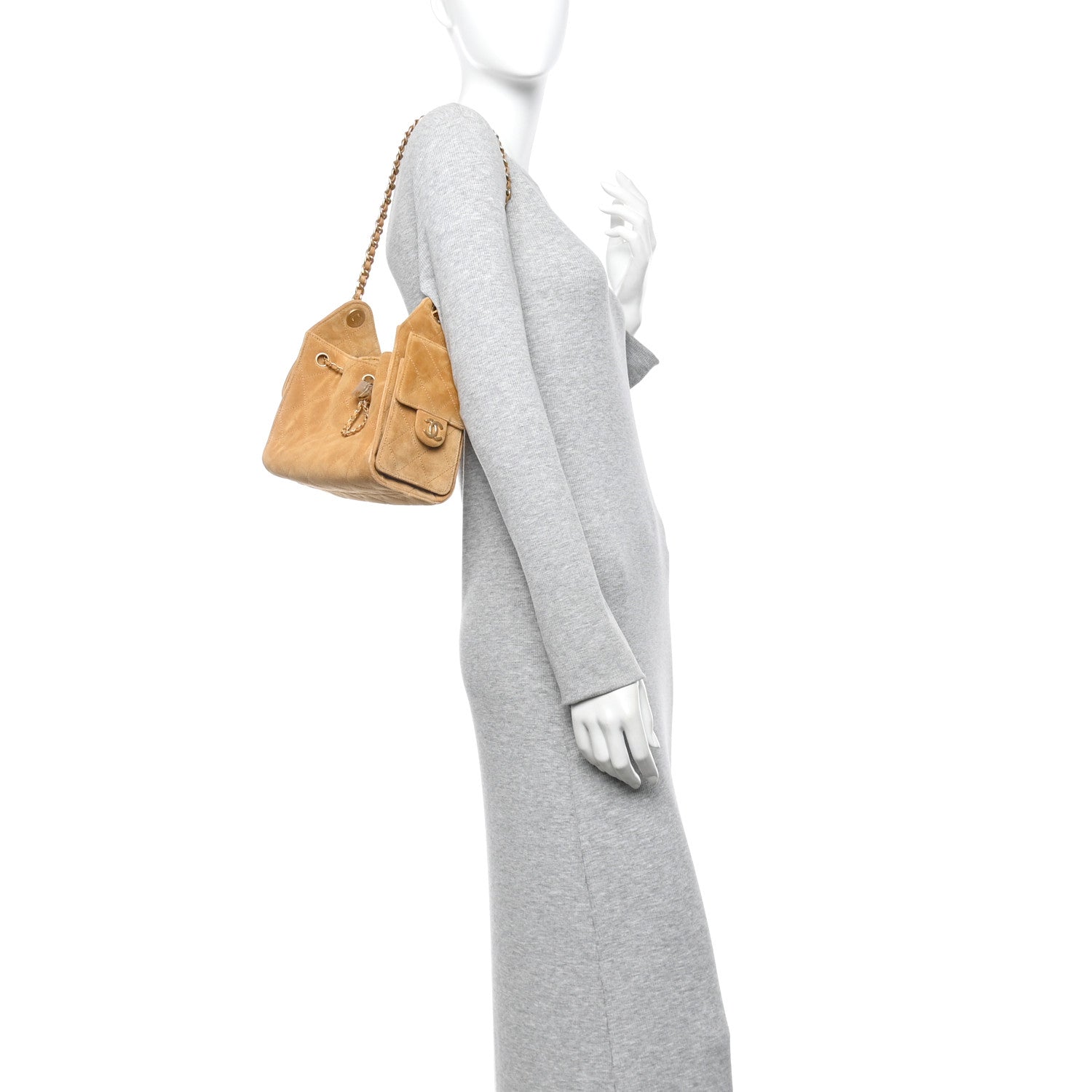 Suede Quilted Mini Chanel 25 Handbag Beige