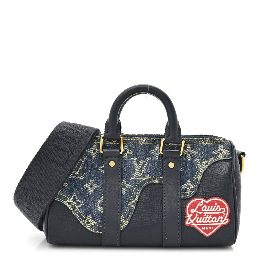 X NIGO Taurillon Monogram Denim Drip Keepall XS Blue