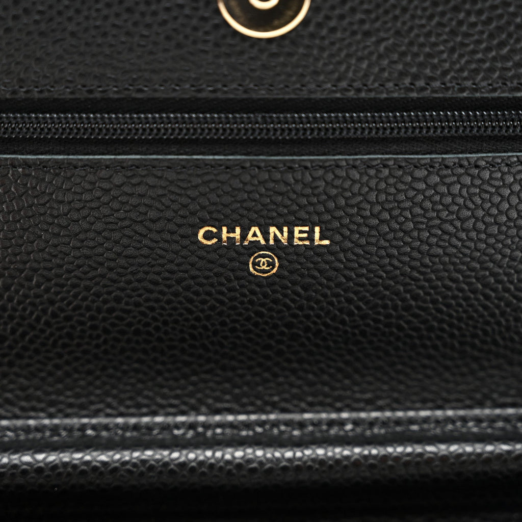 Caviar Quilted Wallet on Chain WOC Black