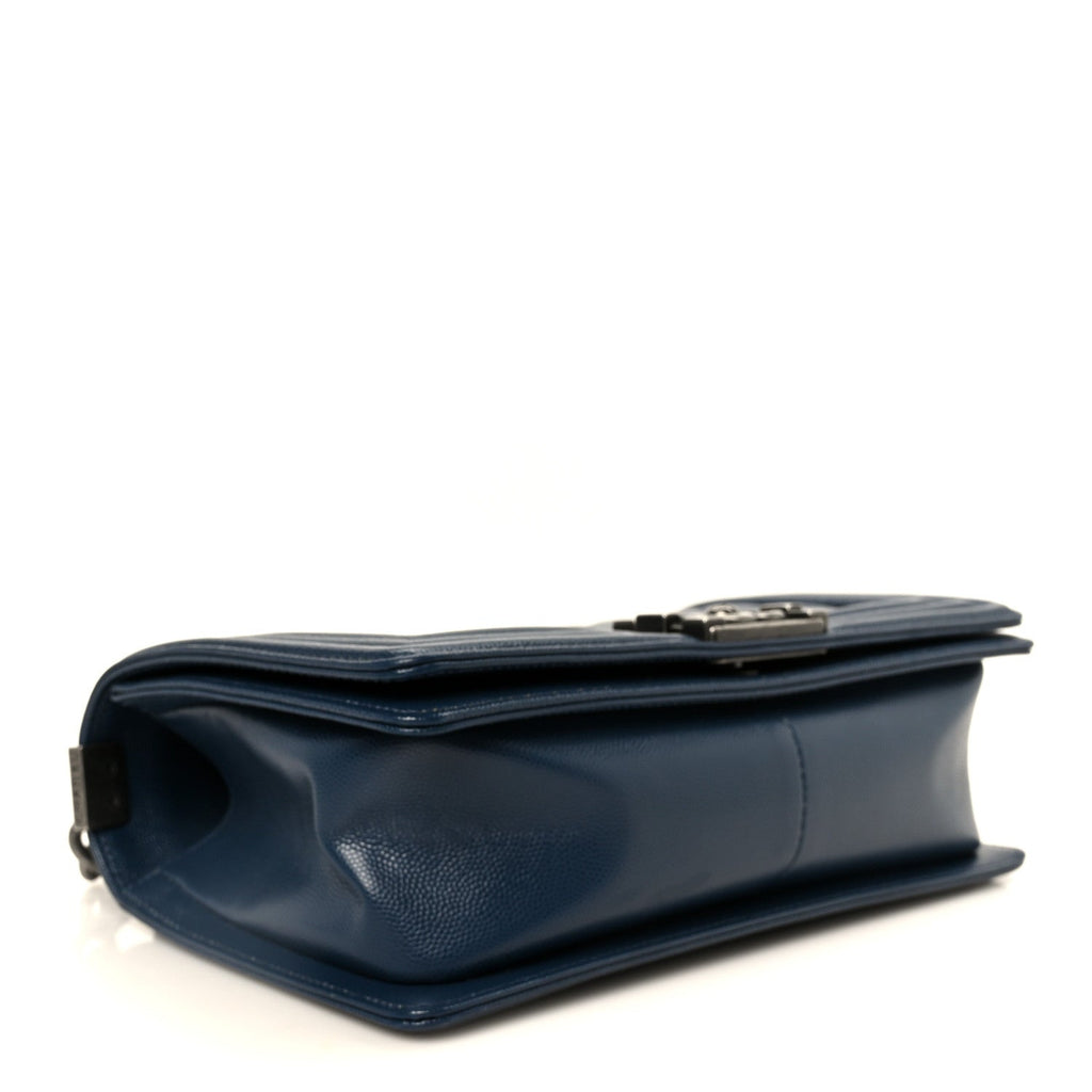 Caviar Quilted Medium Boy Flap Dark Navy Blue