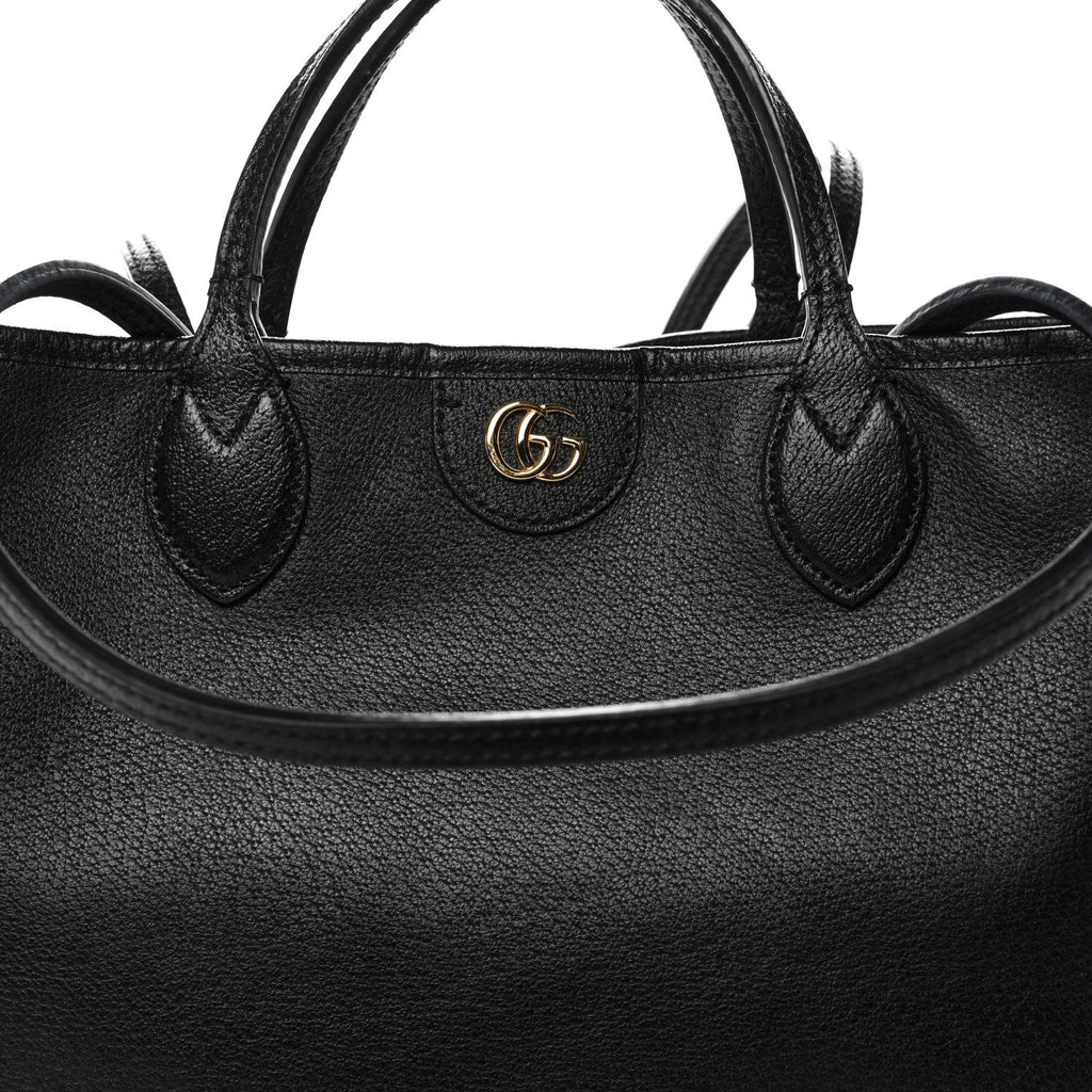 Textured Dollar Calfskin Medium Ophidia Shoulder Tote Bag Black