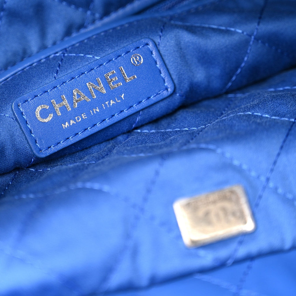 Shiny Calfskin Quilted Chanel 22 Blue
