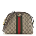 GG Supreme Monogram Textured Dollar Calfskin Web Small Ophidia Dome Shoulder Bag Beige Ebony New Acero