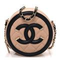 Caviar Quilted Round Filigree Crossbody Beige Black