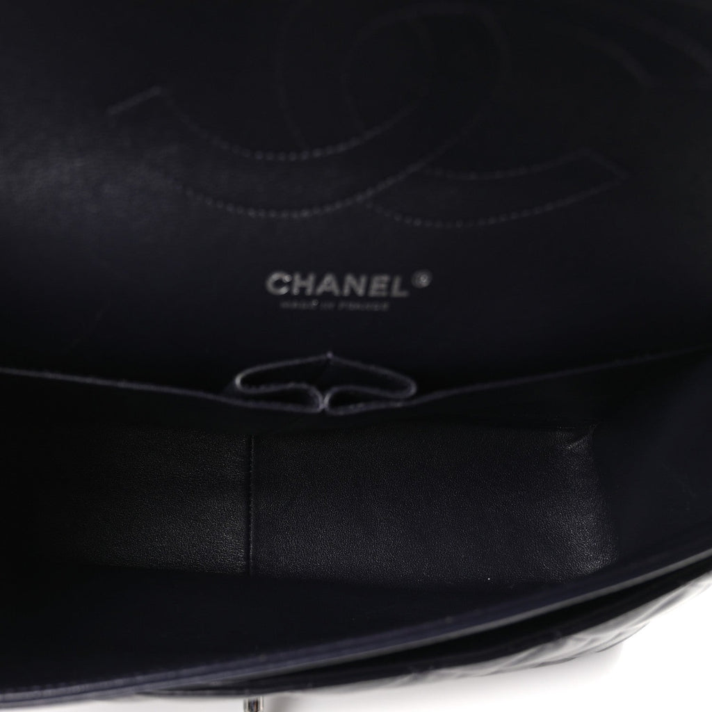 Lambskin Quilted Jumbo Double Flap Navy