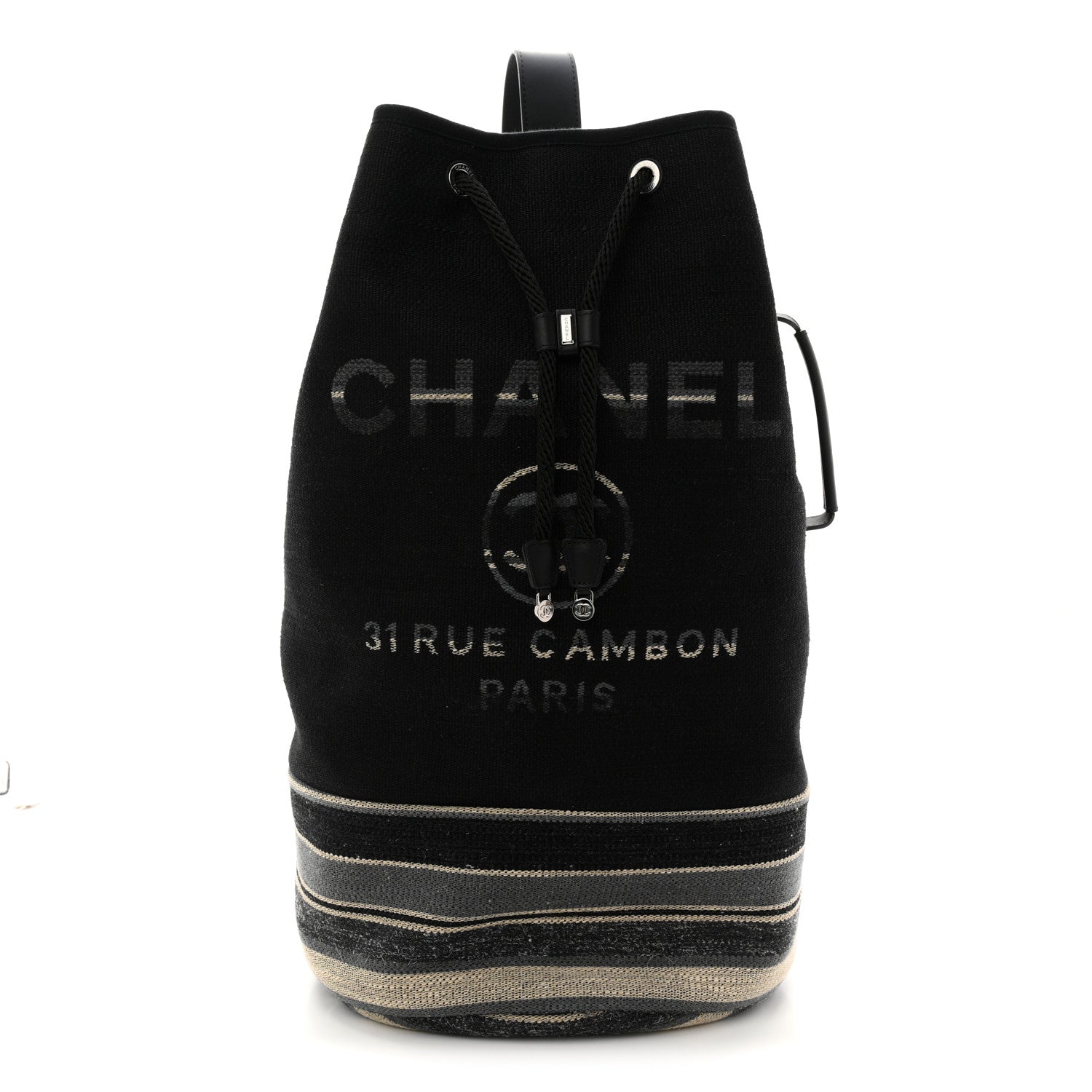 Striped Canvas Deauville Drawstring Backpack Black