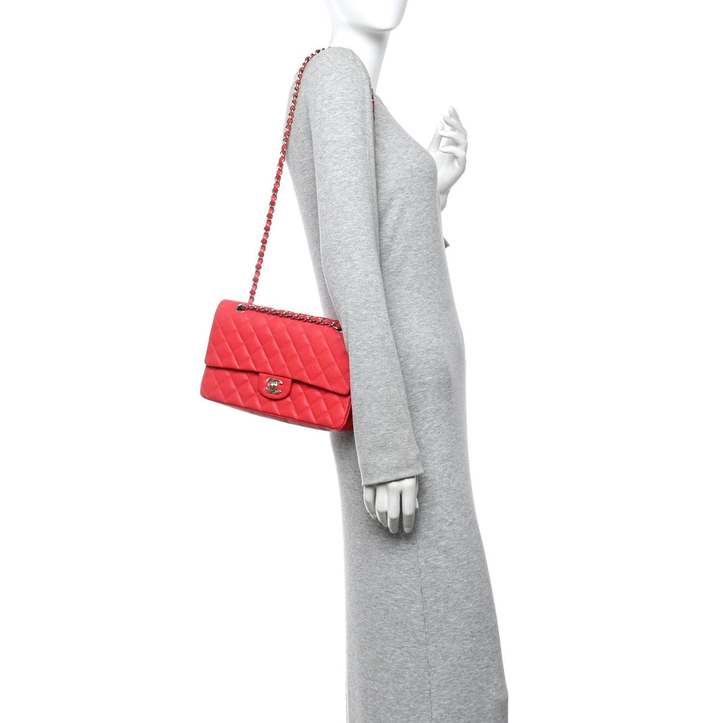 Caviar Quilted Medium Double Flap Red