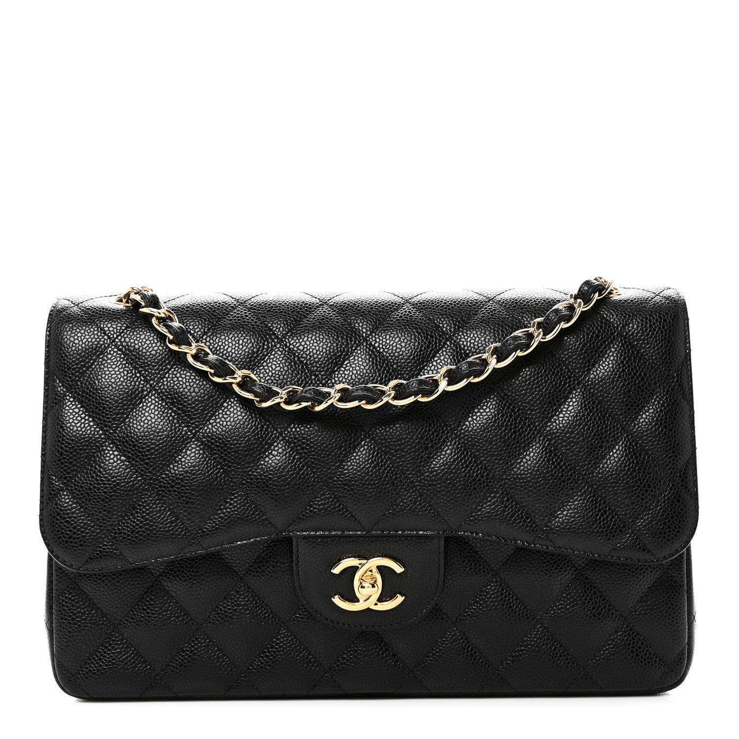 Caviar Quilted Jumbo Double Flap Black