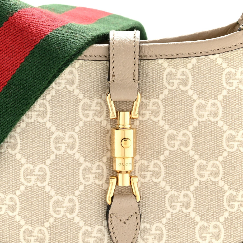 GG Supreme Monogram Textured Dollar Calfskin Mini Jackie 1961 Hobo Beige Mystic White Oatmeal