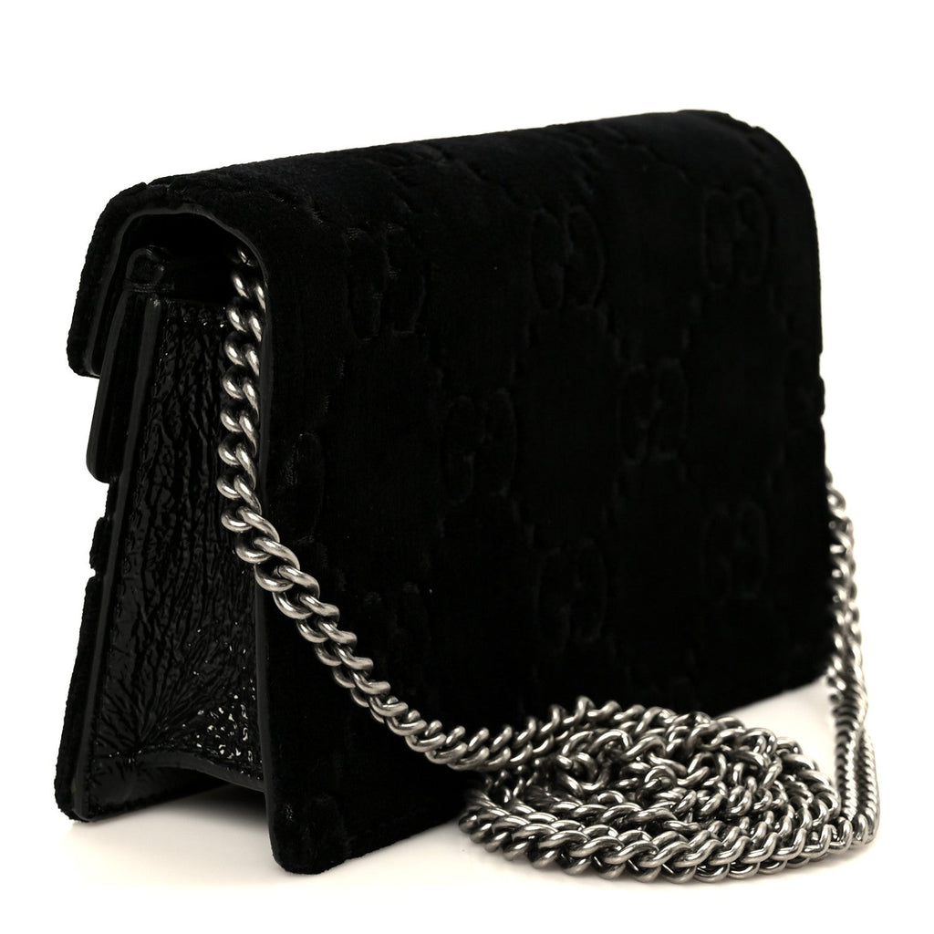 Velvet Skipper Crystal GG Monogram Super Mini Dionysus Shoulder Bag Black