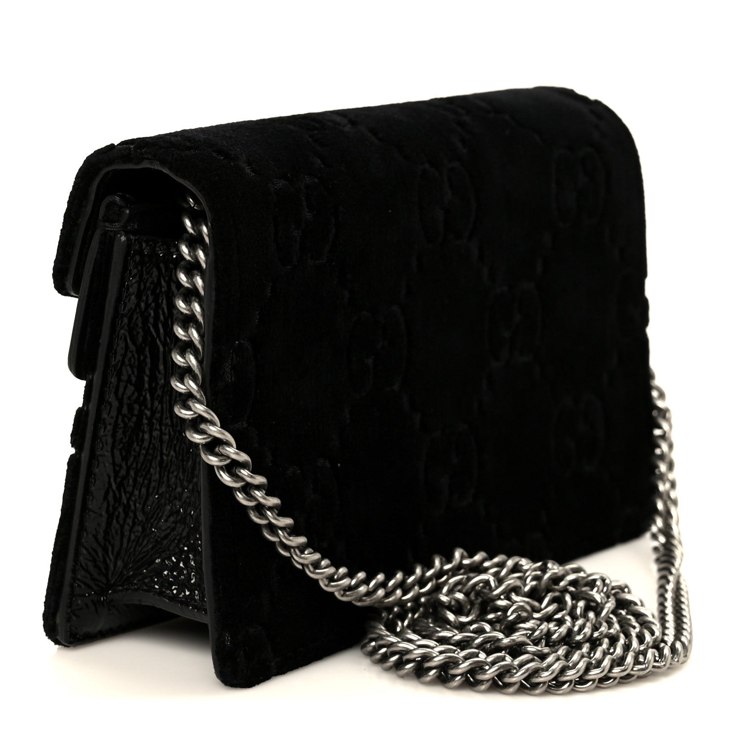 Velvet Skipper Crystal GG Monogram Super Mini Dionysus Shoulder Bag Black