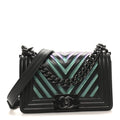 Calfskin Painted Chevron Embossed Medium Boy Flap Black