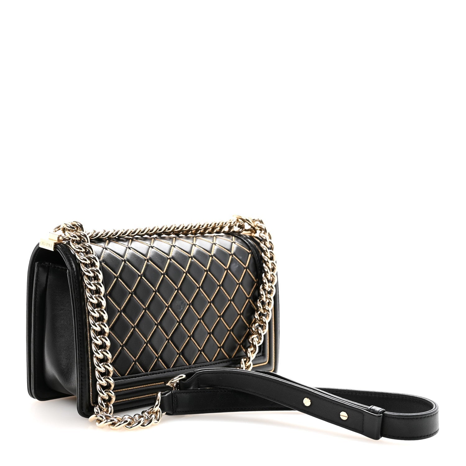 Lambskin Chain Quilted Medium Boy Flap Black