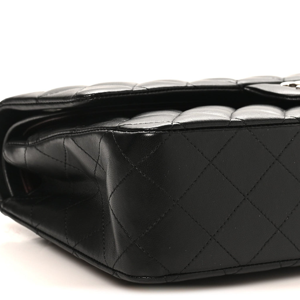 Lambskin Quilted Medium Double Flap Black