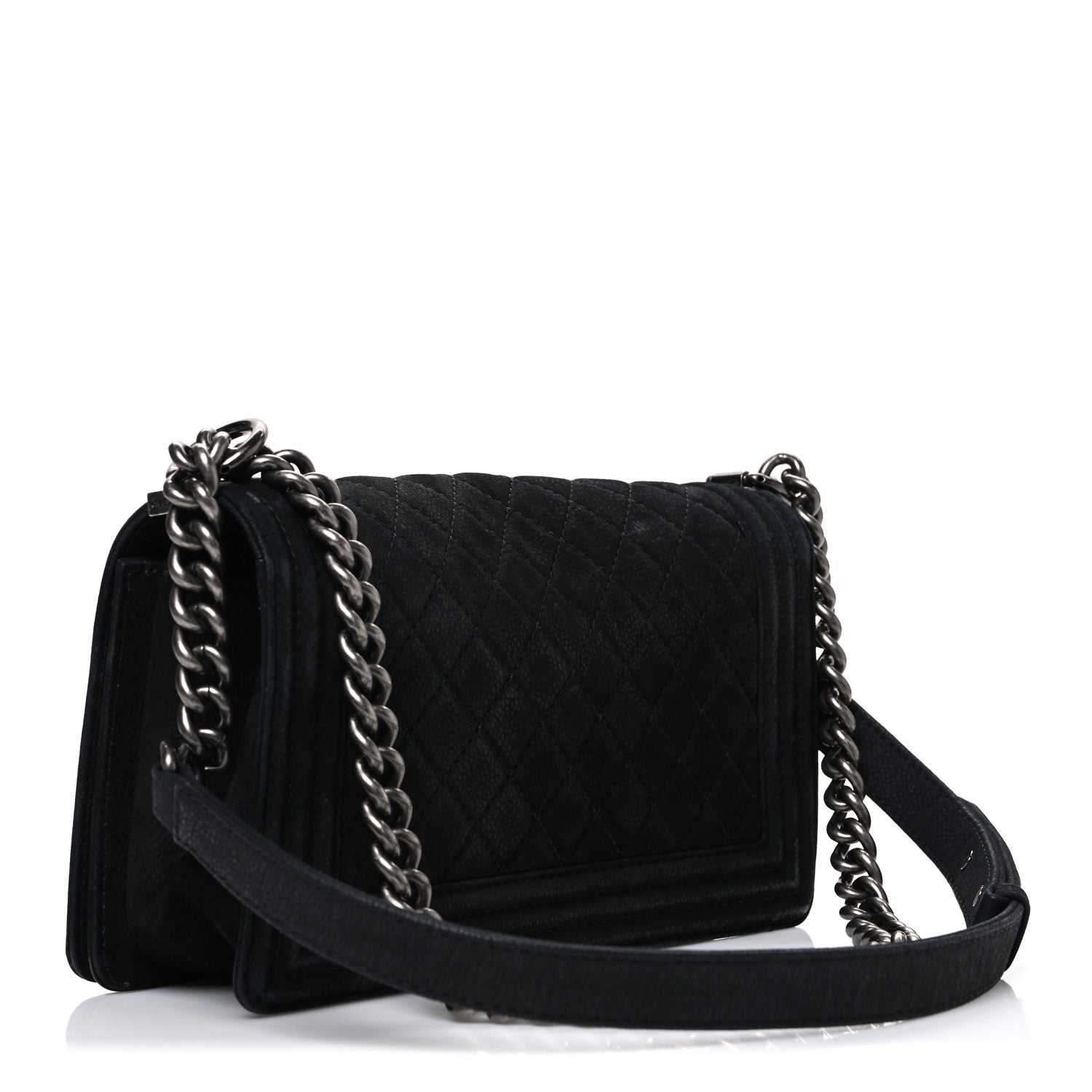 Bullskin Suede Caviar Quilted Medium Boy Flap Black